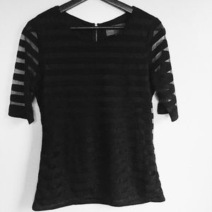 Black midi sleeve shirt with subtle stripe detail